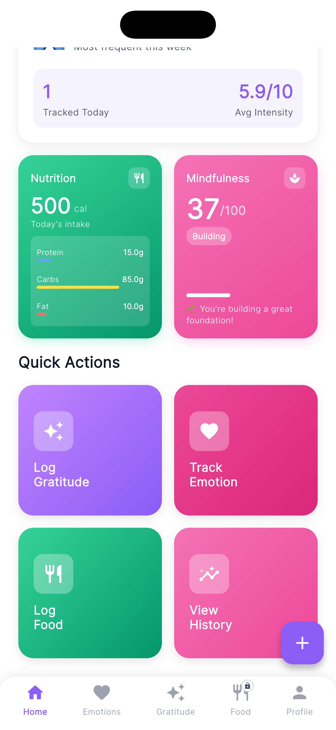 Vita dashboard showcasing emotion insights